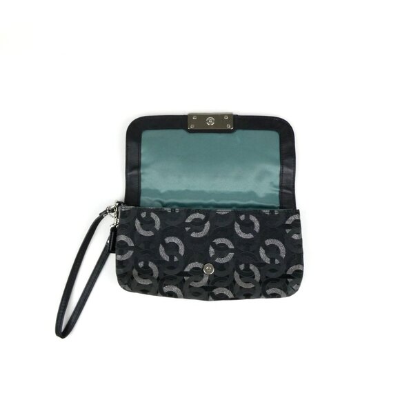 Coach Signature Op Art Black Silver Wristlet Clutch Bag - Picture 7 of 12